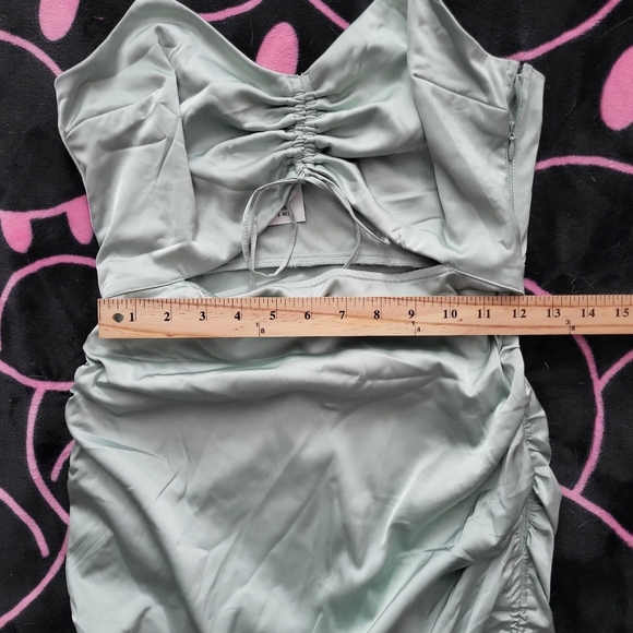 Sage Light Green Mint Ruched Mini Dress Sleeveless Spaghetti Straps Light - Picture 6 of 6